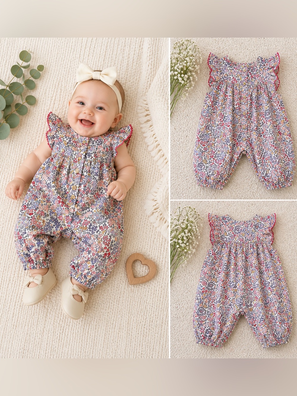 NWT H&M Adorables Floral Ruffle Romper Organic Cotton 9–12M